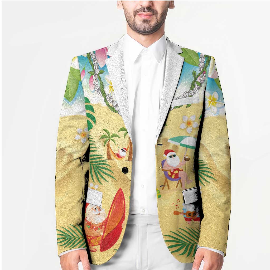 Hawaiian Mele Kalikimaka Blazer Tropical Plumeria and Lei Funny Santa Beach - Polynesian Pride