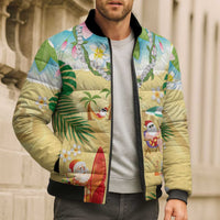 Hawaiian Mele Kalikimaka Bomber Puffer Jacket Tropical Plumeria and Lei Funny Santa Beach - Polynesian Pride