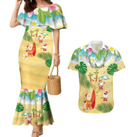 Hawaiian Mele Kalikimaka Couples Matching Mermaid Dress and Hawaiian Shirt Tropical Plumeria and Lei Funny Santa Beach - Polynesian Pride