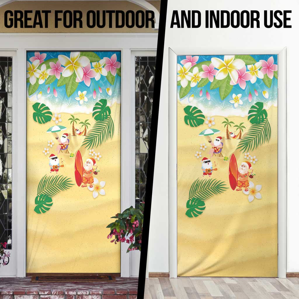 Hawaiian Mele Kalikimaka Door Cover Tropical Plumeria and Lei Funny Santa Beach - Polynesian Pride