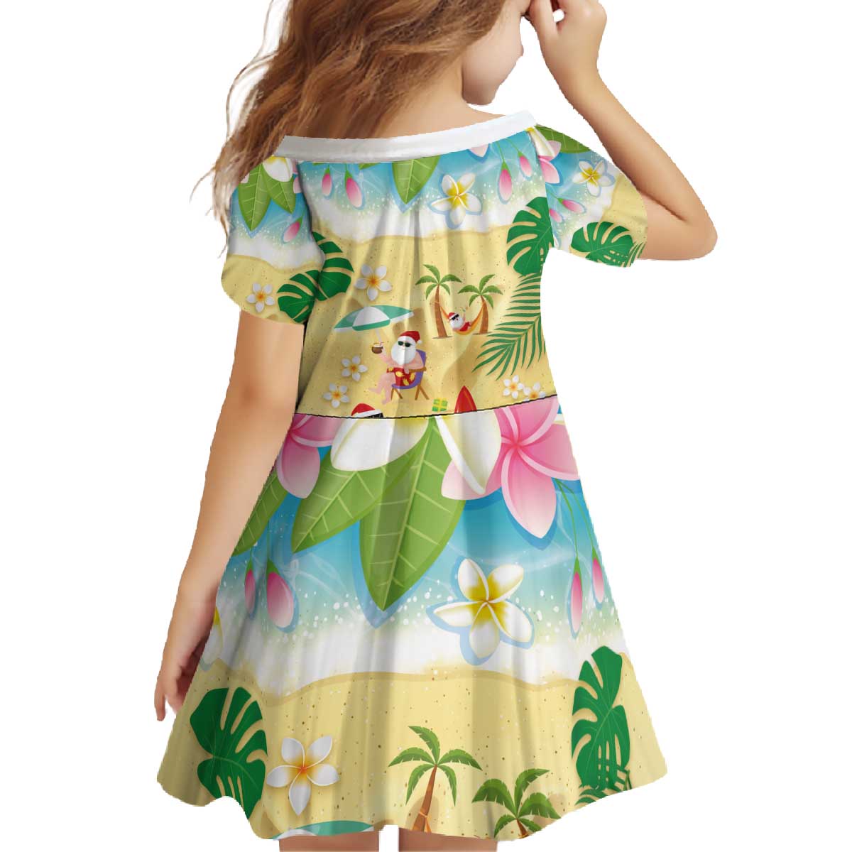 Hawaiian Mele Kalikimaka Family Matching Off The Shoulder Long Sleeve Dress and Hawaiian Shirt Tropical Plumeria and Lei Funny Santa Beach LT03 - Polynesian Pride
