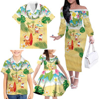 Hawaiian Mele Kalikimaka Family Matching Off The Shoulder Long Sleeve Dress and Hawaiian Shirt Tropical Plumeria and Lei Funny Santa Beach LT03 - Polynesian Pride