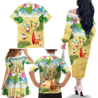Hawaiian Mele Kalikimaka Family Matching Off The Shoulder Long Sleeve Dress and Hawaiian Shirt Tropical Plumeria and Lei Funny Santa Beach LT03 - Polynesian Pride