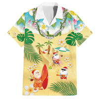 Hawaiian Mele Kalikimaka Family Matching Off The Shoulder Long Sleeve Dress and Hawaiian Shirt Tropical Plumeria and Lei Funny Santa Beach LT03 Dad's Shirt - Short Sleeve Multicolor - Polynesian Pride