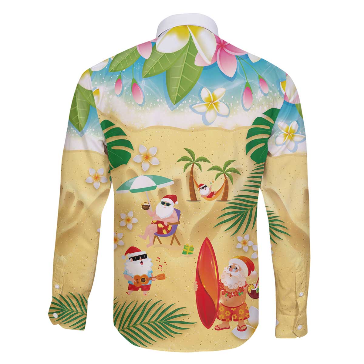 Hawaiian Mele Kalikimaka Family Matching Off The Shoulder Long Sleeve Dress and Hawaiian Shirt Tropical Plumeria and Lei Funny Santa Beach LT03 - Polynesian Pride