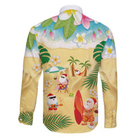 Hawaiian Mele Kalikimaka Family Matching Off The Shoulder Long Sleeve Dress and Hawaiian Shirt Tropical Plumeria and Lei Funny Santa Beach LT03 - Polynesian Pride