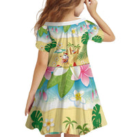 Hawaiian Mele Kalikimaka Family Matching Off Shoulder Short Dress and Hawaiian Shirt Tropical Plumeria and Lei Funny Santa Beach - Polynesian Pride