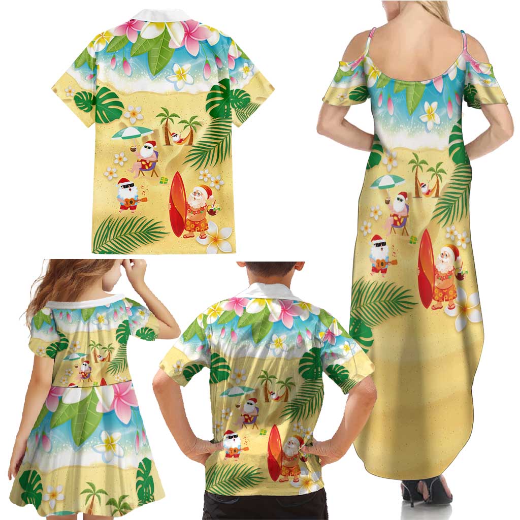 Hawaiian Mele Kalikimaka Family Matching Summer Maxi Dress and Hawaiian Shirt Tropical Plumeria and Lei Funny Santa Beach - Polynesian Pride