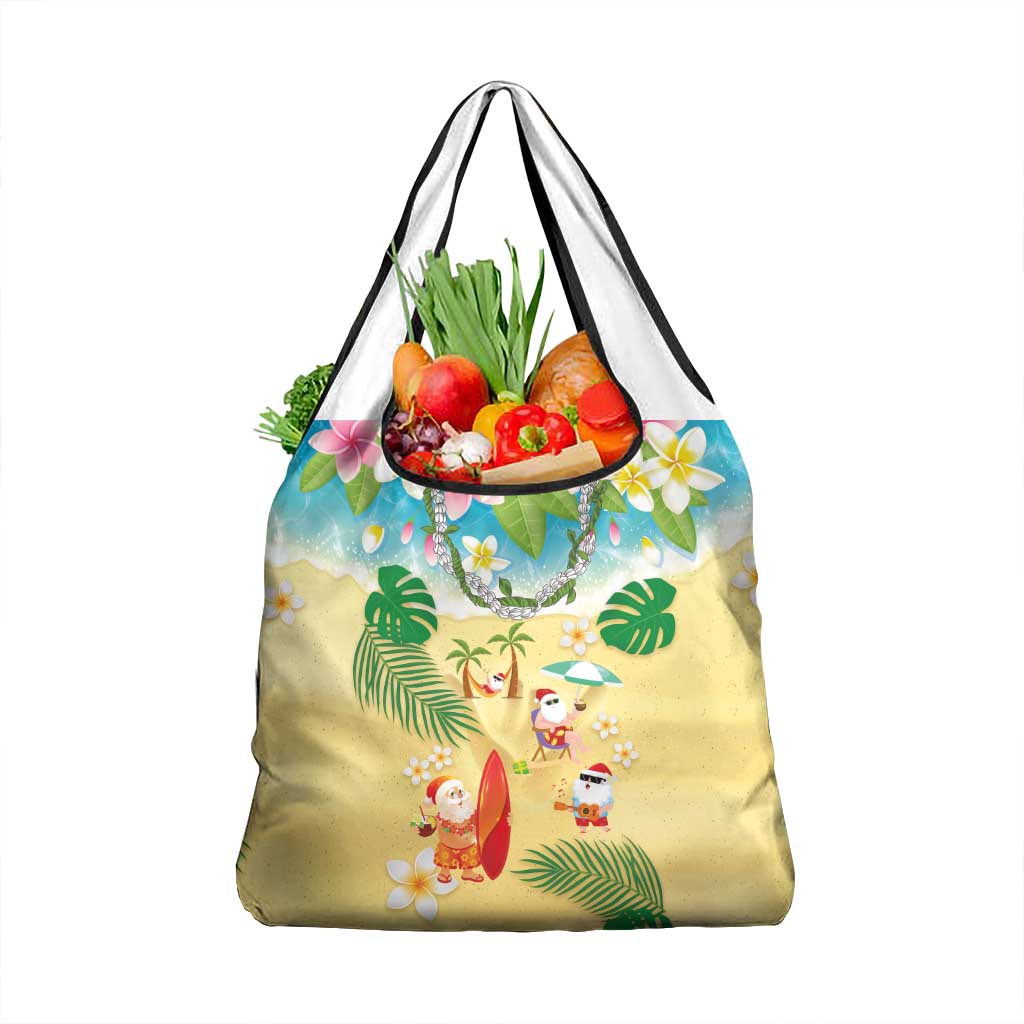 Hawaiian Mele Kalikimaka Grocery Bag Tropical Plumeria and Lei Funny Santa Beach - Polynesian Pride