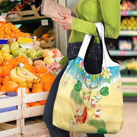 Hawaiian Mele Kalikimaka Grocery Bag Tropical Plumeria and Lei Funny Santa Beach - Polynesian Pride