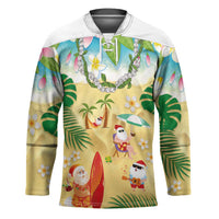 Hawaiian Mele Kalikimaka Hockey Jersey Tropical Plumeria and Lei Funny Santa Beach - Polynesian Pride