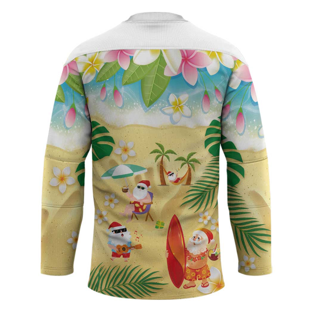 Hawaiian Mele Kalikimaka Hockey Jersey Tropical Plumeria and Lei Funny Santa Beach - Polynesian Pride