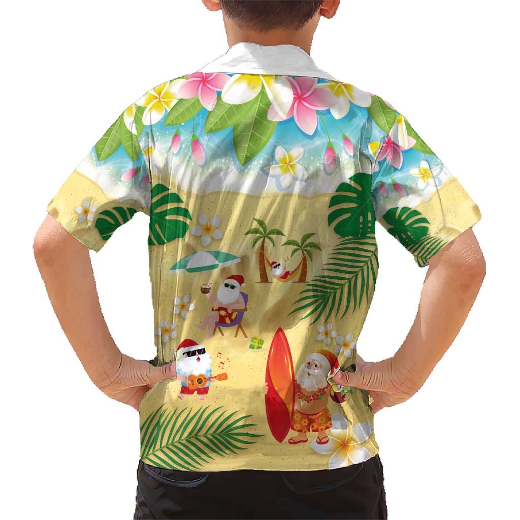Hawaiian Mele Kalikimaka Kid Hawaiian Shirt Tropical Plumeria and Lei Funny Santa Beach - Polynesian Pride