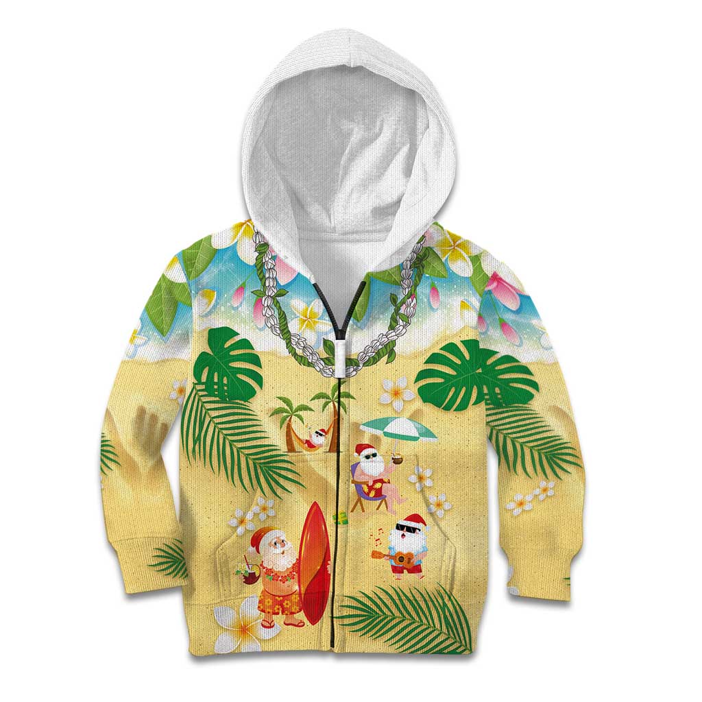 Hawaiian Mele Kalikimaka Kid Hoodie Tropical Plumeria and Lei Funny Santa Beach - Polynesian Pride