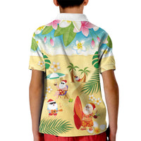 Hawaiian Mele Kalikimaka Kid Polo Shirt Tropical Plumeria and Lei Funny Santa Beach - Polynesian Pride