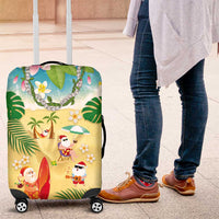 Hawaiian Mele Kalikimaka Luggage Cover Tropical Plumeria and Lei Funny Santa Beach - Polynesian Pride