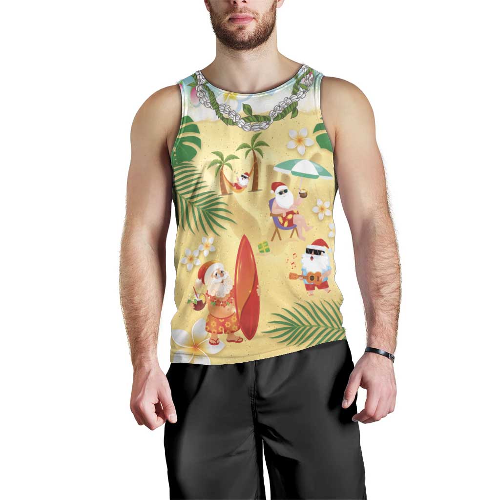 Hawaiian Mele Kalikimaka Men Tank Top Tropical Plumeria and Lei Funny Santa Beach - Polynesian Pride