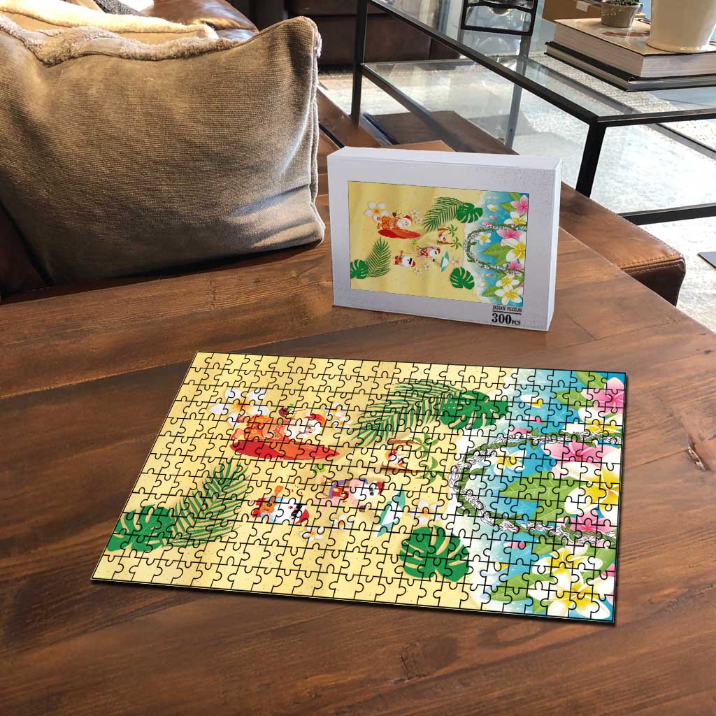 Hawaiian Mele Kalikimaka Puzzle Tropical Plumeria and Lei Funny Santa Beach - Polynesian Pride