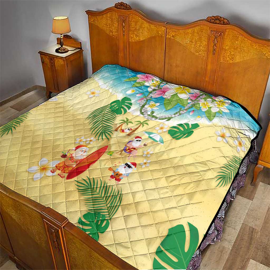 Hawaiian Mele Kalikimaka Quilt Tropical Plumeria and Lei Funny Santa Beach - Polynesian Pride
