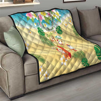 Hawaiian Mele Kalikimaka Quilt Tropical Plumeria and Lei Funny Santa Beach - Polynesian Pride