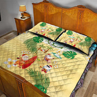 Hawaiian Mele Kalikimaka Quilt Bed Set Tropical Plumeria and Lei Funny Santa Beach - Polynesian Pride
