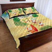 Hawaiian Mele Kalikimaka Quilt Bed Set Tropical Plumeria and Lei Funny Santa Beach - Polynesian Pride