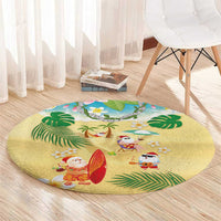Hawaiian Mele Kalikimaka Round Carpet Tropical Plumeria and Lei Funny Santa Beach - Polynesian Pride
