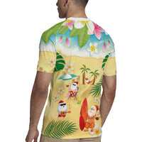 Hawaiian Mele Kalikimaka Rugby Jersey Tropical Plumeria and Lei Funny Santa Beach - Polynesian Pride