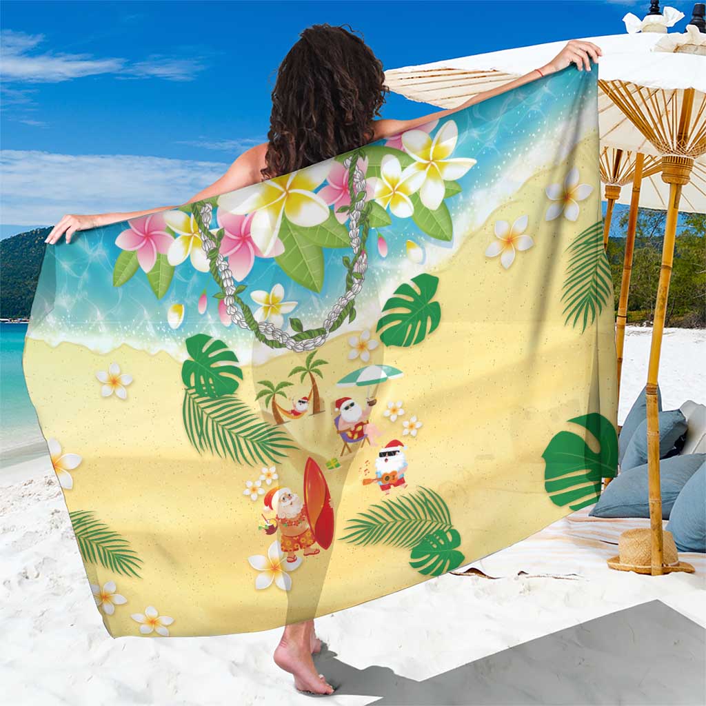 Hawaiian Mele Kalikimaka Sarong Tropical Plumeria and Lei Funny Santa Beach LT03 One Size 44 x 66 inches Multicolor - Polynesian Pride