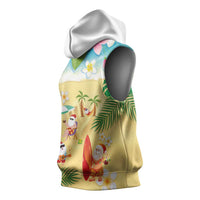 Hawaiian Mele Kalikimaka Sleeveless Hoodie Tropical Plumeria and Lei Funny Santa Beach - Polynesian Pride