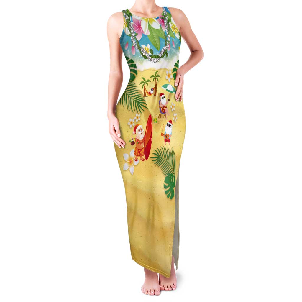 Hawaiian Mele Kalikimaka Tank Maxi Dress Tropical Plumeria and Lei Funny Santa Beach - Polynesian Pride