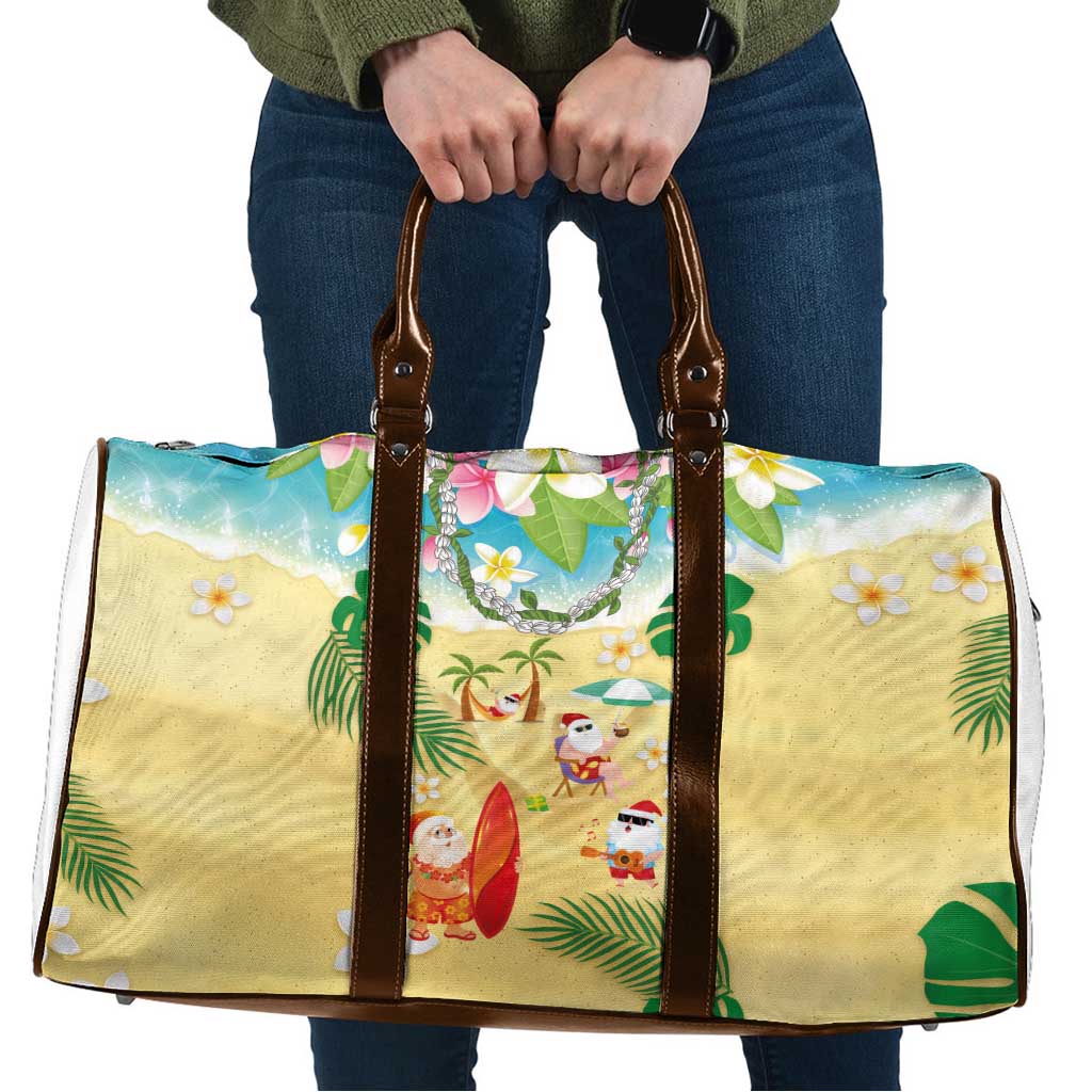 Hawaiian Mele Kalikimaka Travel Bag Tropical Plumeria and Lei Funny Santa Beach - Polynesian Pride