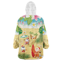 Hawaiian Mele Kalikimaka Wearable Blanket Hoodie Tropical Plumeria and Lei Funny Santa Beach - Polynesian Pride