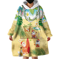 Hawaiian Mele Kalikimaka Wearable Blanket Hoodie Tropical Plumeria and Lei Funny Santa Beach - Polynesian Pride