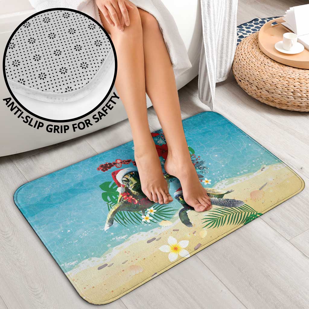 Hawaiian Mele Kalikimaka Bathroom Set Tropical Xmas Turtles Red Poinsettia Watercolor - Polynesian Pride