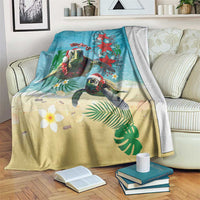 Hawaiian Mele Kalikimaka Blanket Tropical Xmas Turtles Red Poinsettia Watercolor - Polynesian Pride