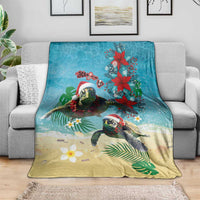 Hawaiian Mele Kalikimaka Blanket Tropical Xmas Turtles Red Poinsettia Watercolor - Polynesian Pride