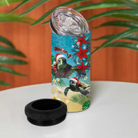 Hawaiian Mele Kalikimaka 4 in 1 Can Cooler Tumbler Tropical Xmas Turtles Red Poinsettia Watercolor - Polynesian Pride