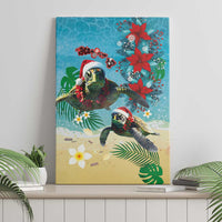 Hawaiian Mele Kalikimaka Canvas Wall Art Tropical Xmas Turtles Red Poinsettia Watercolor - Polynesian Pride