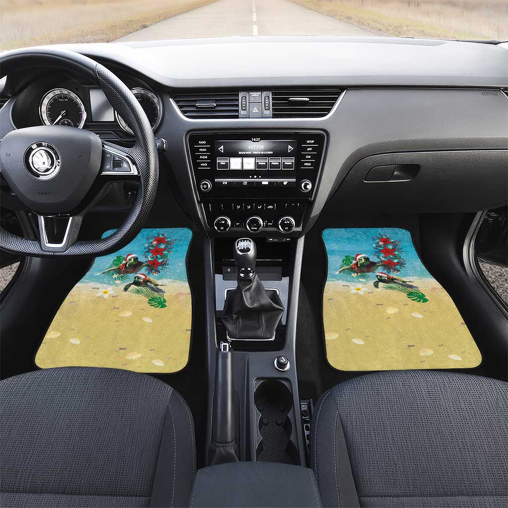 Hawaiian Mele Kalikimaka Car Mats Tropical Xmas Turtles Red Poinsettia Watercolor - Polynesian Pride