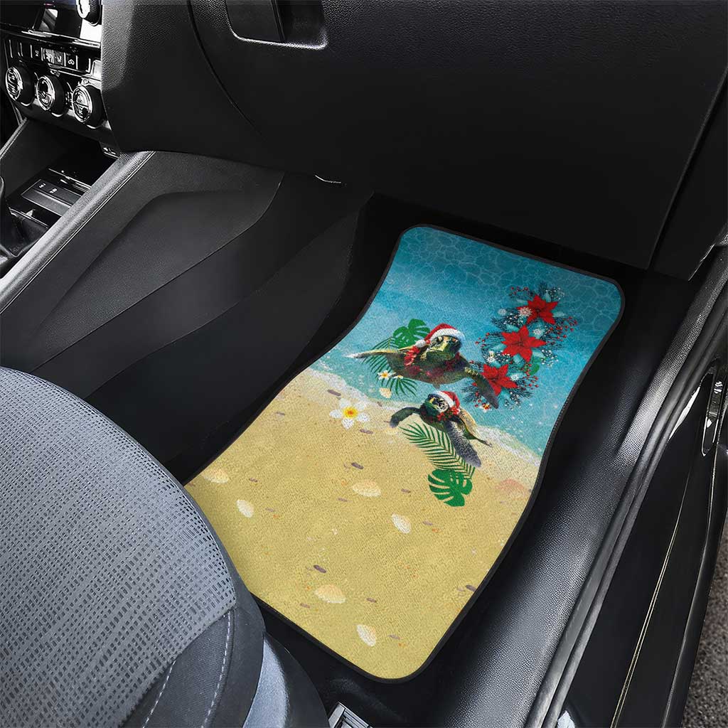 Hawaiian Mele Kalikimaka Car Mats Tropical Xmas Turtles Red Poinsettia Watercolor - Polynesian Pride