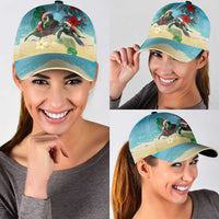 Hawaiian Mele Kalikimaka Classic Cap Xmas Turtles and Tropical Plants with Red Poinsettia Watercolor Style - Polynesian Pride