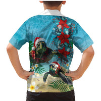 Hawaiian Mele Kalikimaka Family Matching Mermaid Dress and Hawaiian Shirt Tropical Xmas Turtles Red Poinsettia Watercolor - Polynesian Pride