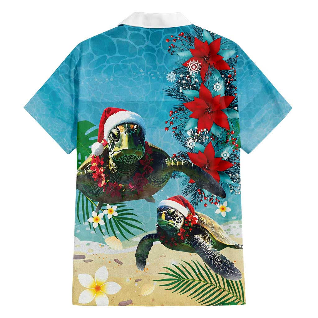 Hawaiian Mele Kalikimaka Family Matching Off Shoulder Maxi Dress and Hawaiian Shirt Tropical Xmas Turtles Red Poinsettia Watercolor - Polynesian Pride