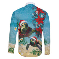 Hawaiian Mele Kalikimaka Family Matching Off Shoulder Maxi Dress and Hawaiian Shirt Tropical Xmas Turtles Red Poinsettia Watercolor - Polynesian Pride