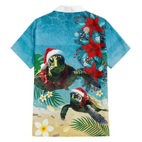 Hawaiian Mele Kalikimaka Family Matching Off Shoulder Short Dress and Hawaiian Shirt Tropical Xmas Turtles Red Poinsettia Watercolor - Polynesian Pride