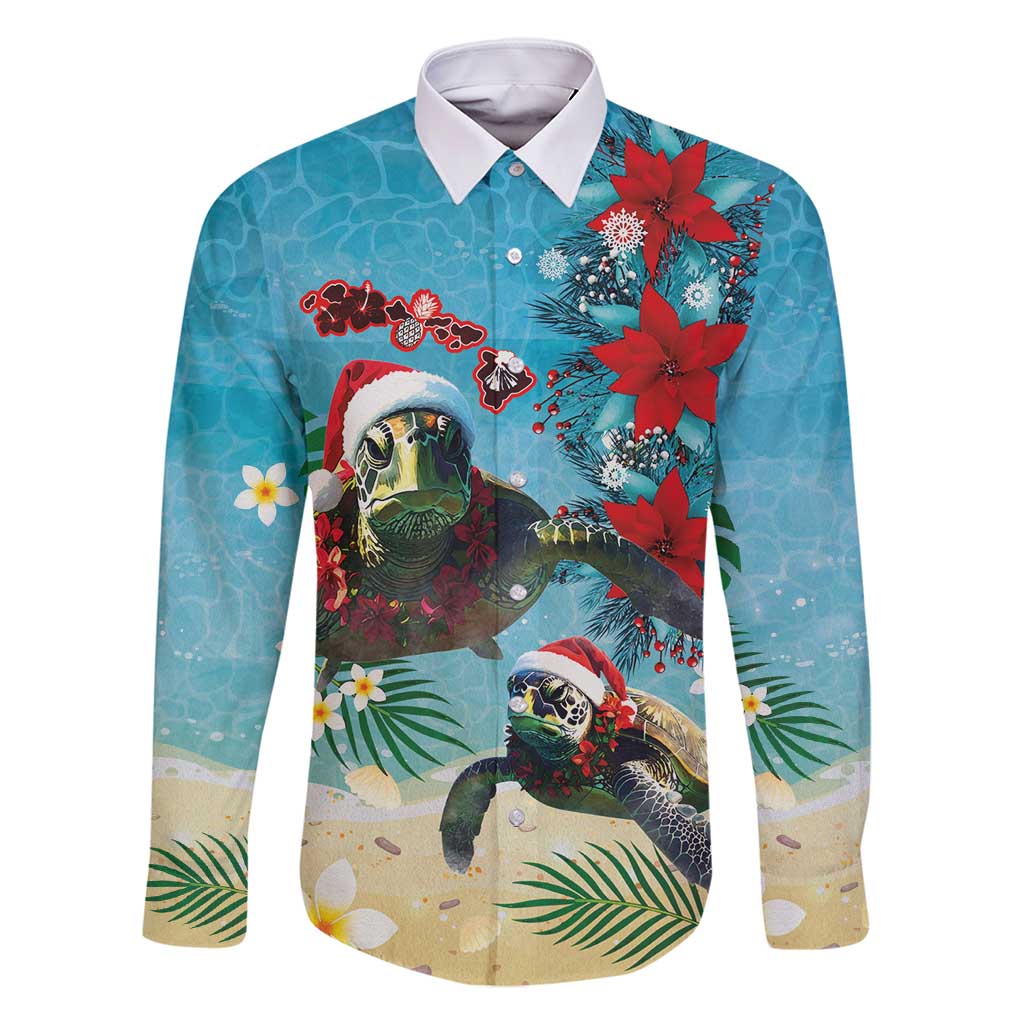 Hawaiian Mele Kalikimaka Family Matching Off Shoulder Short Dress and Hawaiian Shirt Tropical Xmas Turtles Red Poinsettia Watercolor - Polynesian Pride