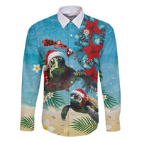 Hawaiian Mele Kalikimaka Family Matching Tank Maxi Dress and Hawaiian Shirt Tropical Xmas Turtles Red Poinsettia Watercolor - Polynesian Pride