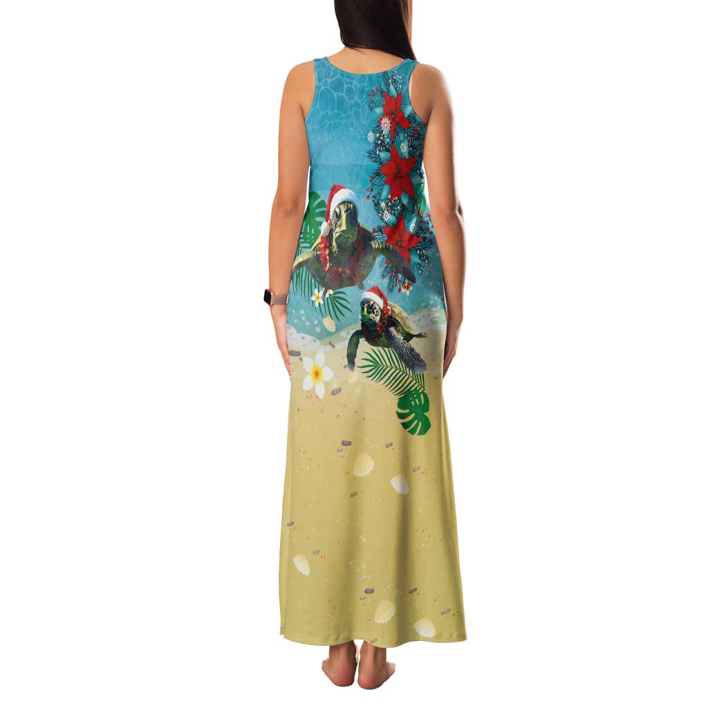 Hawaiian Mele Kalikimaka Family Matching Tank Maxi Dress and Hawaiian Shirt Tropical Xmas Turtles Red Poinsettia Watercolor - Polynesian Pride