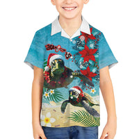 Hawaiian Mele Kalikimaka Family Matching Tank Maxi Dress and Hawaiian Shirt Tropical Xmas Turtles Red Poinsettia Watercolor - Polynesian Pride